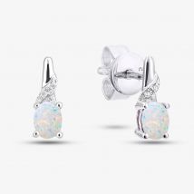 9ct White Gold Oval Opal & Diamond Twist Stud Earrings DE1612WOP