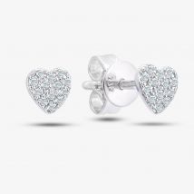 9ct White Gold 0.10ct Diamond Pave Heart Stud Earrings DE1647W
