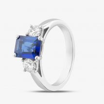 Platinum 1.61ct Emerald Cut Sapphire &amp; 0.50ct Brilliant Cut Diamond Shoulder Set Solitaire Ring 20180