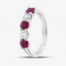 Platinum Silver 0.82ct Brilliant Cut Ruby &amp; 0.40ct Diamond Five Stone Ring 32707 N