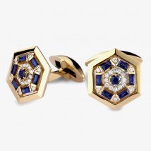 18ct Yellow Gold Diamond &amp; Sapphire Hexagonal Cufflinks LG209/CA (BS)