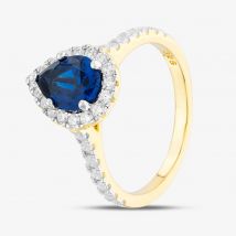 Silver Gold Plated Blue Pear Cut Cubic Zirconia Shoulder Set Halo Ring S2183Y-L