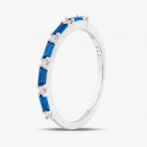 Sterling Silver Blue Baguette & Brilliant Cut Cubic Zirconia Half Eternity Ring S2207-L