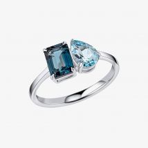 9ct White Gold Multi Cut Blue Topaz Ring GR631 54
