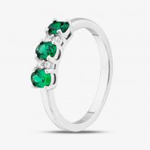 Sterling Silver Oval &amp; Brilliant Cut Green Cubic Zirconia Three Stone Ring S2225-L