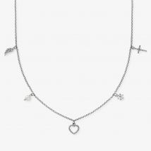 Angel Whisperer Silver Heart Multi Charm Necklace ERN-FLH-PE-ZI