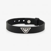 Emporio Armani Black Leather Stainless Steel Logo Bracelet EGS3128040
