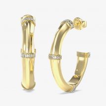 Guess Gold Tone Bamboo Crystal Hoop Earrings UBE05160YG