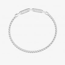 Guess Eternity Silver Tone Crystal Tennis Logo Clasp Bracelet UMB03237ST