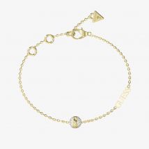 Guess Calypso Gold Tone Crystal Beaded Logo Bracelet UBB04456YGL