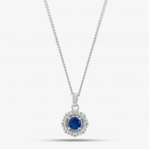 Sterling Silver Blue Cubic Zirconia Halo Pendant Necklace S6678