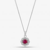 Sterling Silver Red Cubic Zirconia Halo Pendant Necklace S6679