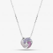Silver Rhodium Plated Pink &amp; Purple Pave Cubic Zirconia Knot Necklace 8.14.8000