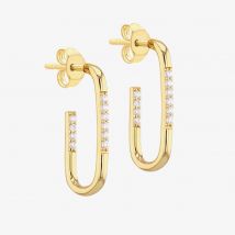 LUXE Silver Gold Plated 25mm Cubic Zirconia Rectangular Half Hoop Earrings 8.51.3131