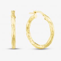 Silver Gold Plated 25mm Diamond Cut Hoop Earrings S3449