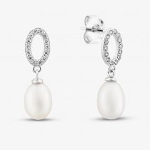 Sterling Silver Cubic Zirconia &amp; Freshwater Pearl Drop Earrings EOW70147FW