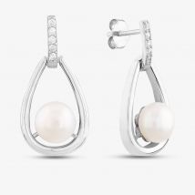 Sterling Silver Freshwater Pearl Open Teardrop Earrings EOW70096FW
