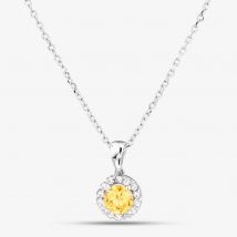 Starbright Sterling Silver Yellow Cubic Zirconoa Halo Cluster Pendant Necklace P8210 Yellow