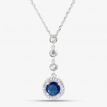 Starbright Sterling Silver Blue Cubic Zirconia Halo Cluster Pendant Necklace THB-05p SAP