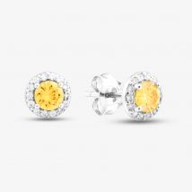 Starbright Sterling Silver Yellow Cubic Zirconia Halo Cluster Stud Earrings P8210e Yellow
