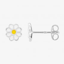 Fleur Kids Sterling Silver White And Yellow Enamel Flower Stud Earrings AZE030104