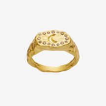 Maanesten Demi Gold Plated Moon Hammered Oval Signet Ring 4808A 57