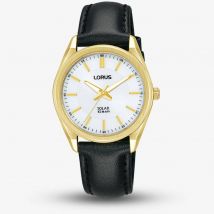Lorus Solar Gold Plated Black Leather Strap Watch RY518AX9