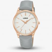 Lorus Rose Gold Plated Gey Leather Strap Watch RG224WX9