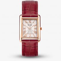 Accurist Rectangle Rose Gold &amp; Burgundy Leather Watch 71010