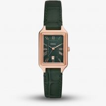 Fossil Ladies Raquel Rose Gold Tone Green Leather Strap Watch ES5366