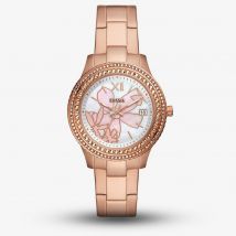 Fossil Ladies Stella Rose Gold-Plated Flower Dial Watch ES5192