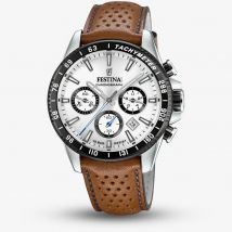 Festina Mens Silver Chronograph Brown Leather Strap Watch F20561/1