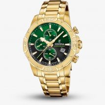 Festina Mens Timeless Chronograph Gold Tone Green Dial Watch F20705/6