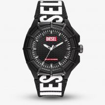 Diesel Mens Framed Black &amp; White Logo Fabric Strap Watch DZ4654