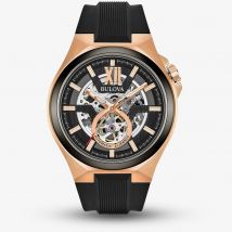 Bulova Mens Maquina Rose Gold Tone Automatic Skeleton Watch 98A177