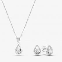 Silver Cubic Zirconia Pear Shaped Jewellery Set E612282 &amp; E612282P