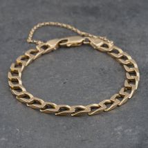 Pre-Owned 9ct Yellow Gold Square Link 8 Inch Curb Chain Bracelet 41081243