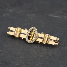 Pre-Owned Antique 9ct Yellow Gold Seed Pearl Buckle Style Bar Brooch 41131076