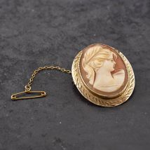 Pre-Owned Vintage 9ct Yellow Gold Cameo Oval Brooch 41131080