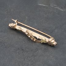 Pre-Owned Vintage 9ct Two Colour Gold Leaf Bar Brooch 41131118