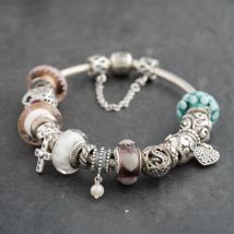 Pre-Owned Pandora Silver Multi Stone Pandora Assorted Glass Bead 8 Inch Charm Bracelet 41221380