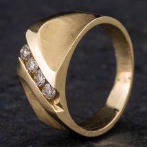 Pre-Owned 14ct Yellow Gold 0.32ct Brilliant Cut Diamond Channel Set Textured 9.0mm Wedding Ring 4312116