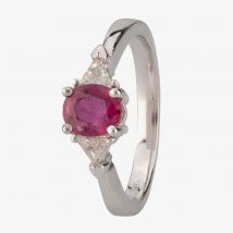 Pre-Owned 14ct White Gold Three Stone 0.90ct Ruby &amp; 0.20ct Diamond Ring 4312247