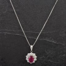 Pre-Owned Platinum Oval 1.50ct Ruby &amp; 1.01ct Diamond Pendant 4314482