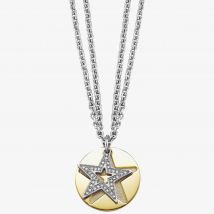 Stainless Steel Gold Plated Cubic Zirconia Star Disc Necklet ESNL11844B800