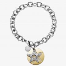 Stainless Steel Cubic Zirconia Star Gold Plated Disc Bracelet ESBR11607B190