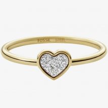 Fossil Sutton Classic Valentine Gold Tone Crystal Heart Ring JF03943710 M.5