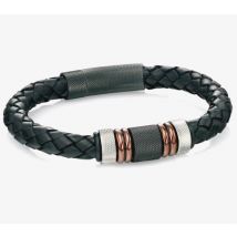 Fred Bennett Multi-colour Stainless Steel Beaded Black Leather Bracelet B4377