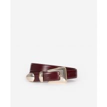 Burgundy Leather Gold Western Buckle Belt For Woman - The Kooples