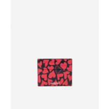 Black Leather Card Holder With Hearts Print For Woman - The Kooples